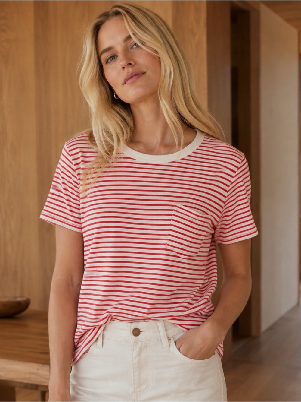 Madewell Red & White Nautical Striped Tee